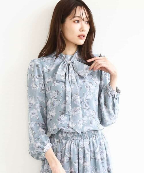 MK MICHEL KLEIN / エムケーミッシェルクラン シャツ・ブラウス | ボウタイ付き花柄シフォンブラウス/洗える | 詳細8