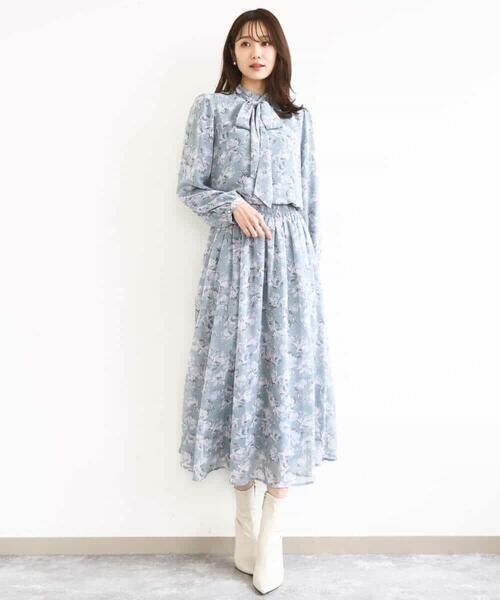 MK MICHEL KLEIN / エムケーミッシェルクラン シャツ・ブラウス | ボウタイ付き花柄シフォンブラウス/洗える | 詳細9