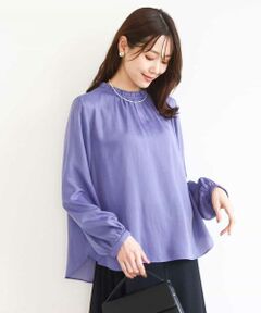 MK MICHEL KLEIN / エムケーミッシェルクラン シャツ・ブラウス | サテンフリルネックブラウス/接触冷感/UVカット/洗える