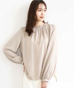 MK MICHEL KLEIN / エムケーミッシェルクラン シャツ・ブラウス | サテンフリルネックブラウス/接触冷感/UVカット/洗える