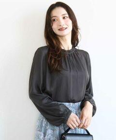 MK MICHEL KLEIN / エムケーミッシェルクラン シャツ・ブラウス | サテンフリルネックブラウス/接触冷感/UVカット/洗える