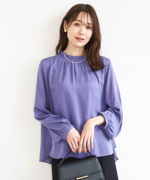 MK MICHEL KLEIN / エムケーミッシェルクラン シャツ・ブラウス | サテンフリルネックブラウス/接触冷感/UVカット/洗える | 詳細1