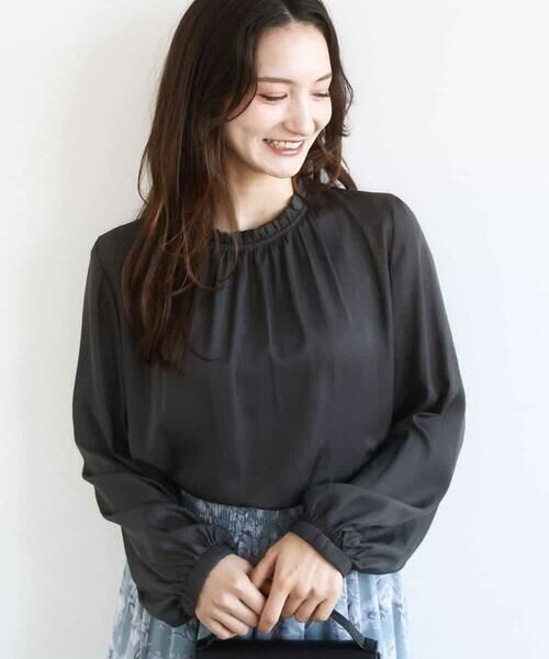 MK MICHEL KLEIN / エムケーミッシェルクラン シャツ・ブラウス | サテンフリルネックブラウス/接触冷感/UVカット/洗える | 詳細10