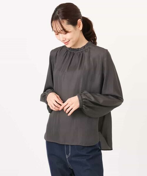 MK MICHEL KLEIN / エムケーミッシェルクラン シャツ・ブラウス | サテンフリルネックブラウス/接触冷感/UVカット/洗える | 詳細14