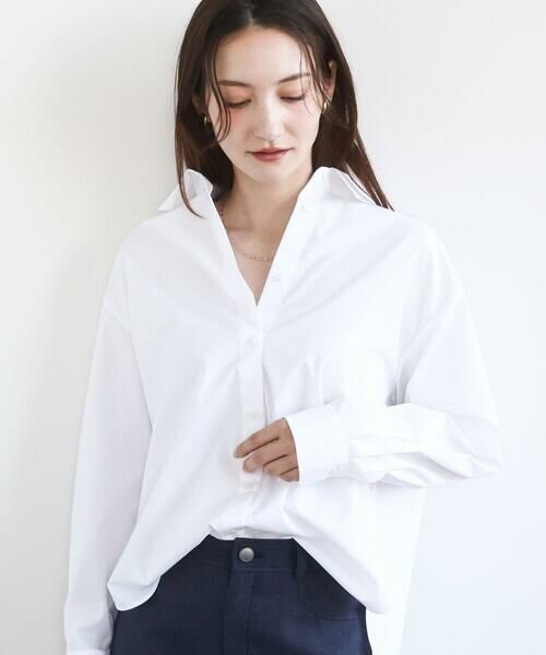 MK MICHEL KLEIN / エムケーミッシェルクラン シャツ・ブラウス | コットン混ベーシックシャツ（無地）/接触冷感/防シワ/洗える | 詳細1