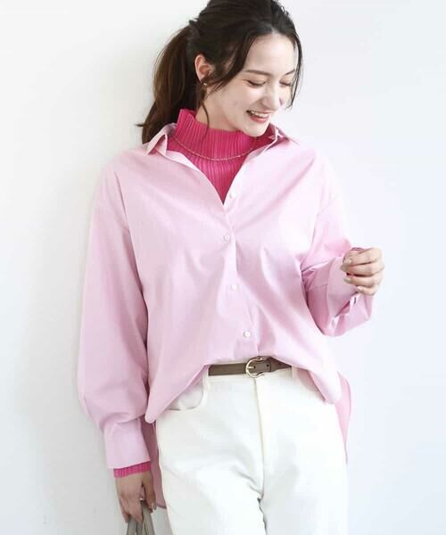 MK MICHEL KLEIN / エムケーミッシェルクラン シャツ・ブラウス | コットン混ベーシックシャツ（無地）/接触冷感/防シワ/洗える（ピンク）