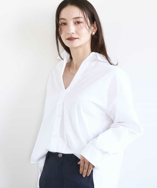 MK MICHEL KLEIN / エムケーミッシェルクラン シャツ・ブラウス | コットン混ベーシックシャツ（無地）/接触冷感/防シワ/洗える（ホワイト）