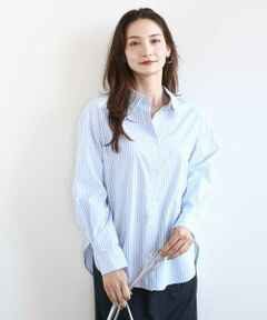 MK MICHEL KLEIN / エムケーミッシェルクラン シャツ・ブラウス | コットン混ベーシックシャツ（ストライプ）/接触冷感/防シワ/洗える