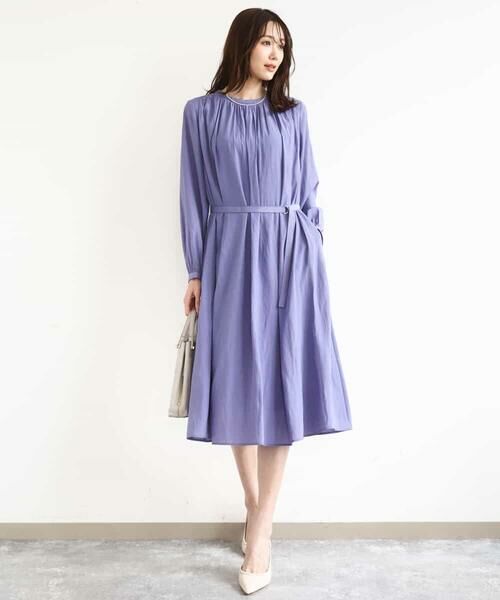 MK MICHEL KLEIN / エムケーミッシェルクラン ロング・マキシ丈ワンピース | サテンギャザーワンピース/洗える（パープル）