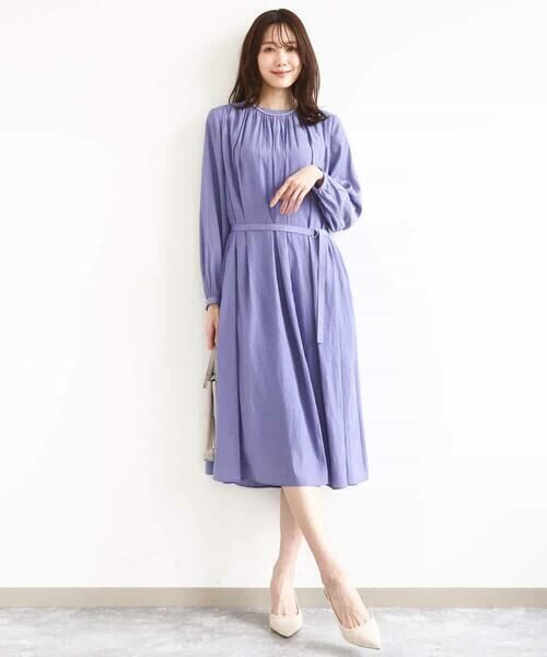 MK MICHEL KLEIN / エムケーミッシェルクラン ロング・マキシ丈ワンピース | サテンギャザーワンピース/洗える | 詳細1