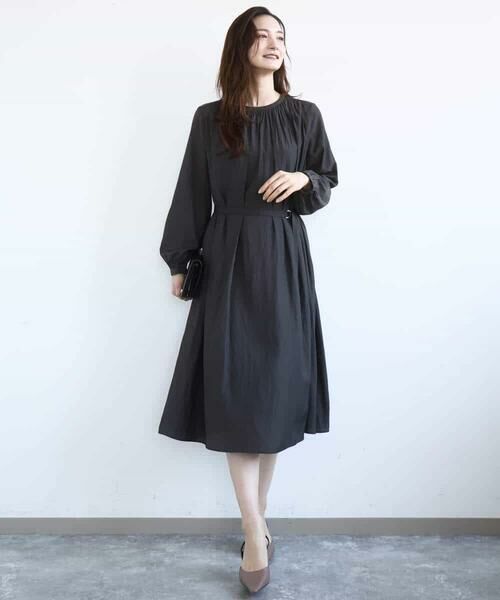 MK MICHEL KLEIN / エムケーミッシェルクラン ロング・マキシ丈ワンピース | サテンギャザーワンピース/洗える | 詳細12