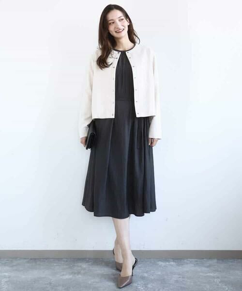 MK MICHEL KLEIN / エムケーミッシェルクラン ロング・マキシ丈ワンピース | サテンギャザーワンピース/洗える | 詳細13