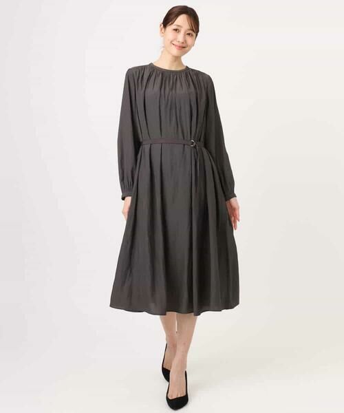 MK MICHEL KLEIN / エムケーミッシェルクラン ロング・マキシ丈ワンピース | サテンギャザーワンピース/洗える | 詳細16