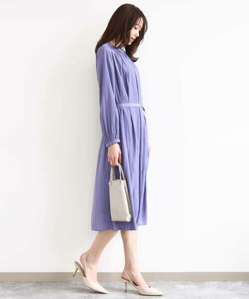 MK MICHEL KLEIN / エムケーミッシェルクラン ロング・マキシ丈ワンピース | サテンギャザーワンピース/洗える | 詳細2