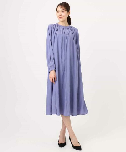 MK MICHEL KLEIN / エムケーミッシェルクラン ロング・マキシ丈ワンピース | サテンギャザーワンピース/洗える | 詳細28