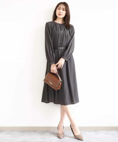 MK MICHEL KLEIN / エムケーミッシェルクラン ロング・マキシ丈ワンピース | サテンギャザーワンピース/洗える | 詳細6