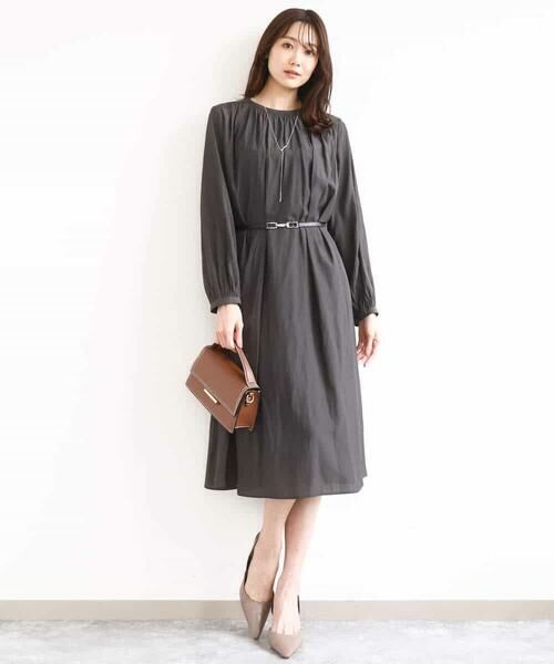 MK MICHEL KLEIN / エムケーミッシェルクラン ロング・マキシ丈ワンピース | サテンギャザーワンピース/洗える | 詳細7