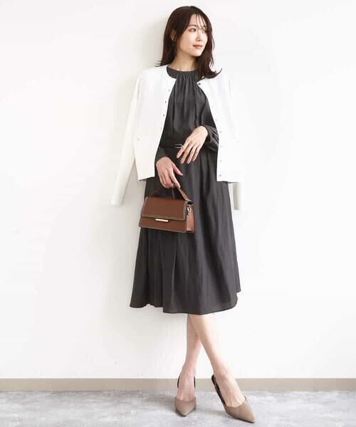 MK MICHEL KLEIN / エムケーミッシェルクラン ロング・マキシ丈ワンピース | サテンギャザーワンピース/洗える | 詳細8