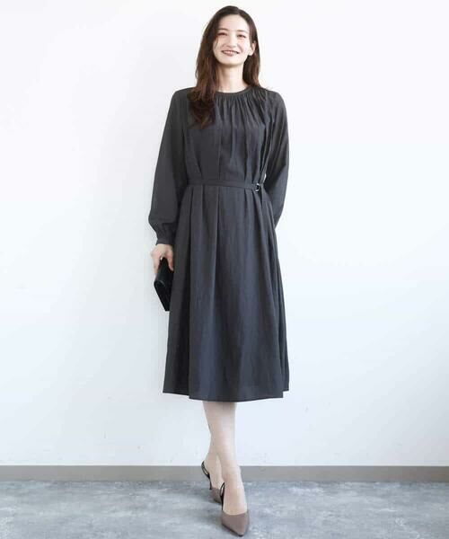 MK MICHEL KLEIN / エムケーミッシェルクラン ロング・マキシ丈ワンピース | サテンギャザーワンピース/洗える | 詳細9