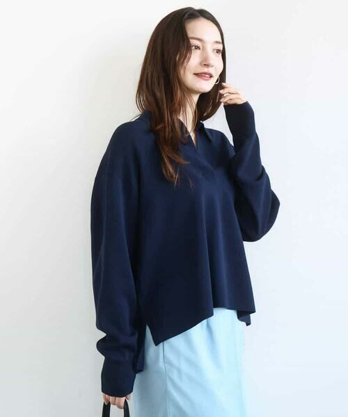 MK MICHEL KLEIN / エムケーミッシェルクラン ニット・セーター | 衿付きラガーニット/洗える | 詳細1