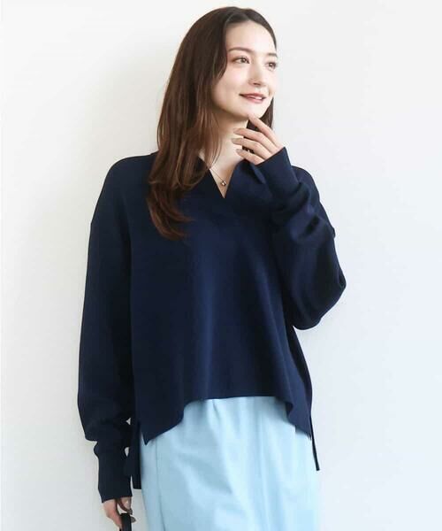 MK MICHEL KLEIN / エムケーミッシェルクラン ニット・セーター | 衿付きラガーニット/洗える（ネイビー）