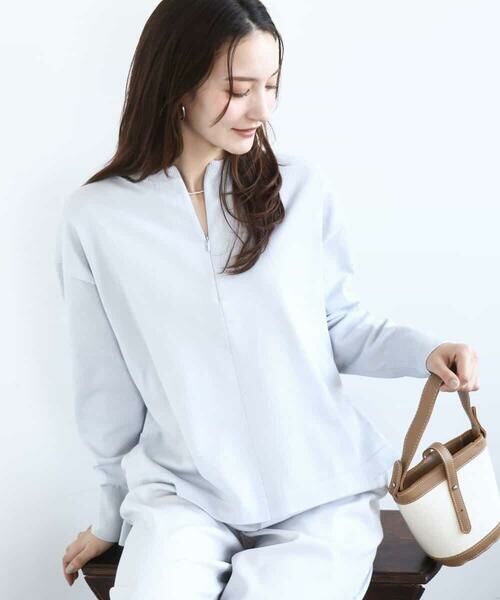 MK MICHEL KLEIN / エムケーミッシェルクラン ニット・セーター | フロントファスナーデザインニット/洗える（ライトグレー）