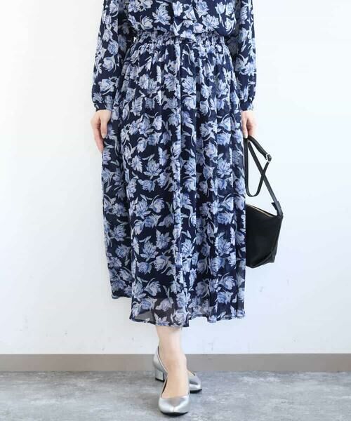MK MICHEL KLEIN / エムケーミッシェルクラン ロング・マキシ丈スカート | 花柄シフォンスカート/洗える | 詳細1