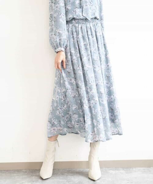 MK MICHEL KLEIN / エムケーミッシェルクラン ロング・マキシ丈スカート | 花柄シフォンスカート/洗える | 詳細8