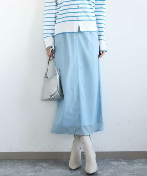 MK MICHEL KLEIN / エムケーミッシェルクラン ロング・マキシ丈スカート | オーガンジートリコットシアータイトスカート/洗える（ライトブルー）