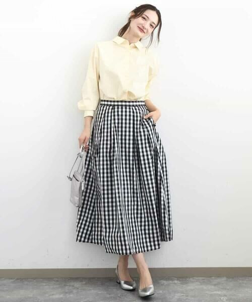 MK MICHEL KLEIN / エムケーミッシェルクラン ロング・マキシ丈スカート | タックフレアスカート（ギンガムチェック）/洗える | 詳細2