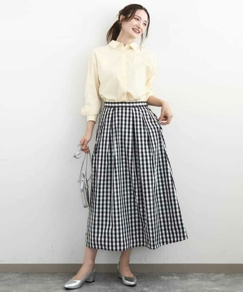 MK MICHEL KLEIN / エムケーミッシェルクラン ロング・マキシ丈スカート | タックフレアスカート（ギンガムチェック）/洗える | 詳細3