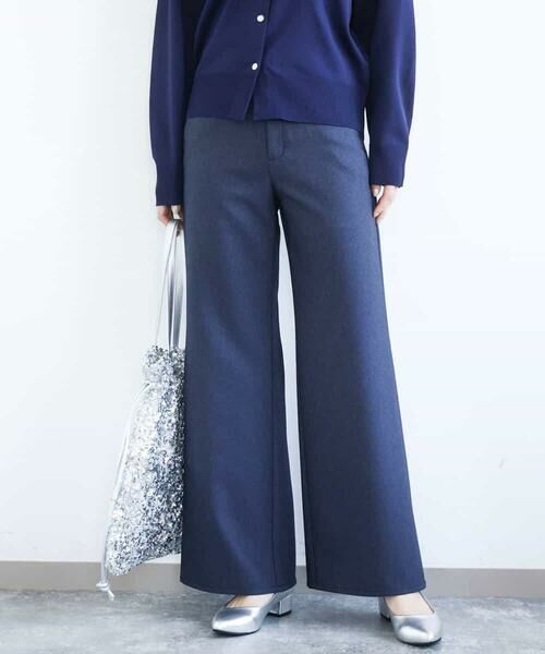 MK MICHEL KLEIN / エムケーミッシェルクラン チノ・ワークパンツ | デニムライク ストレートワイドパンツ/洗える(ネイビー)