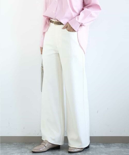 MK MICHEL KLEIN / エムケーミッシェルクラン チノ・ワークパンツ | デニムライク ストレートワイドパンツ/洗える(アイボリー)