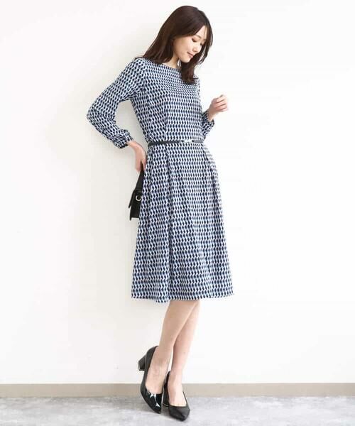 MK MICHEL KLEIN / エムケーミッシェルクラン ロング・マキシ丈ワンピース | [Iイージーケア]幾何柄ジャージーワンピース/洗える | 詳細10