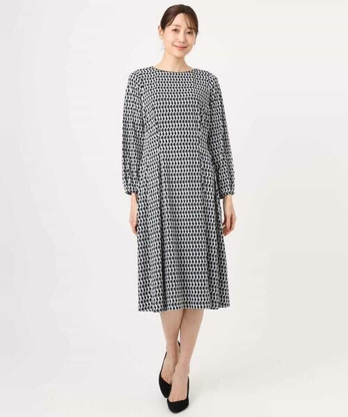 MK MICHEL KLEIN / エムケーミッシェルクラン ロング・マキシ丈ワンピース | [Iイージーケア]幾何柄ジャージーワンピース/洗える | 詳細13