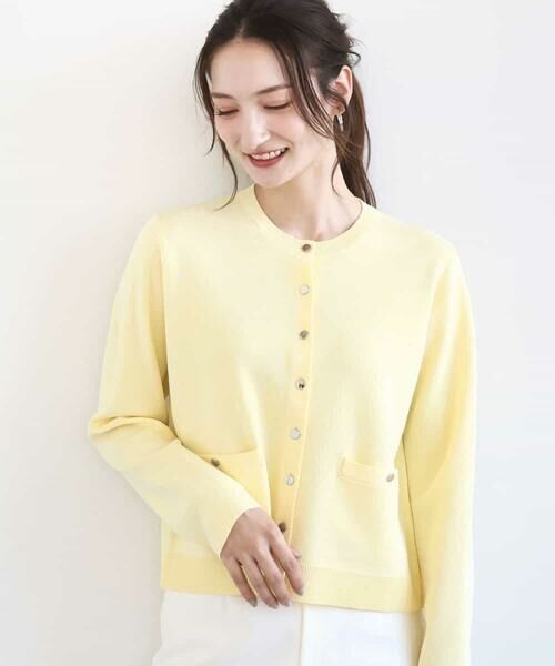 MK MICHEL KLEIN / エムケーミッシェルクラン カーディガン・ボレロ | 綿混ニットカーディガン/洗える（ライトイエロー）