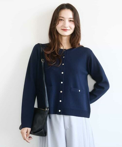 MK MICHEL KLEIN / エムケーミッシェルクラン カーディガン・ボレロ | 綿混ニットカーディガン/洗える（ネイビー）