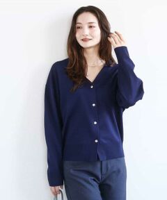 MK MICHEL KLEIN / エムケーミッシェルクラン カーディガン・ボレロ | ドット釦Vネックカーディガン(無地・ボーダー)/洗える