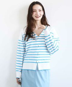 MK MICHEL KLEIN / エムケーミッシェルクラン カーディガン・ボレロ | ドット釦Vネックカーディガン(無地・ボーダー)/洗える