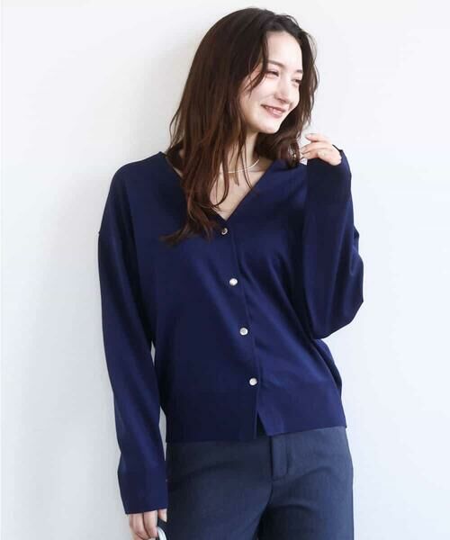 MK MICHEL KLEIN / エムケーミッシェルクラン カーディガン・ボレロ | ドット釦Vネックカーディガン(無地・ボーダー)/洗える | 詳細28