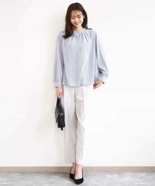 MK MICHEL KLEIN / エムケーミッシェルクラン シャツ・ブラウス | 幾何柄バンドカラーブラウス/洗える | 詳細6