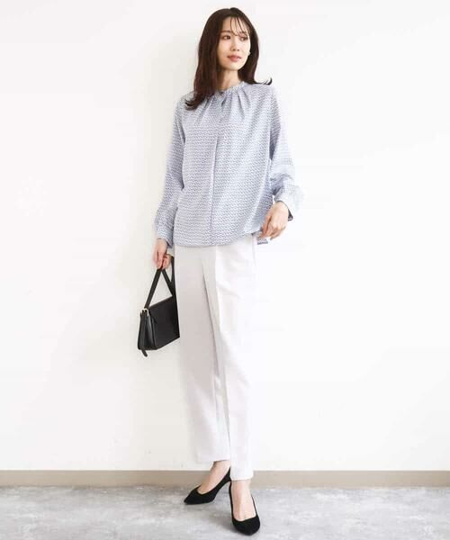 MK MICHEL KLEIN / エムケーミッシェルクラン シャツ・ブラウス | 幾何柄バンドカラーブラウス/洗える | 詳細7