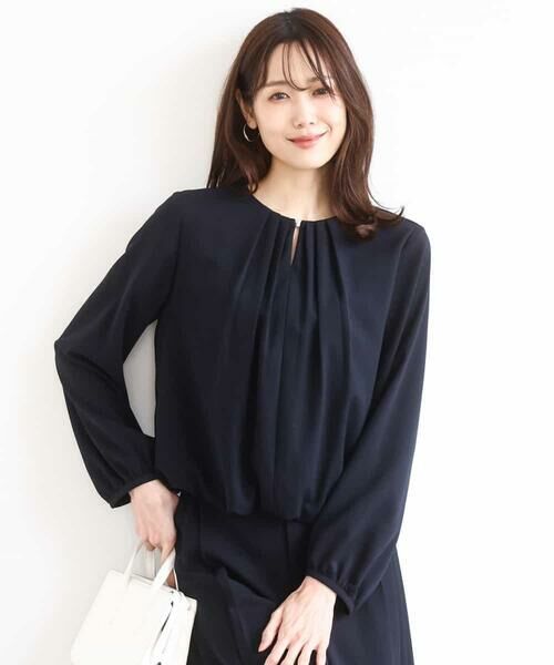 MK MICHEL KLEIN / エムケーミッシェルクラン シャツ・ブラウス | バルーンヘムブラウス/洗える（ネイビー）