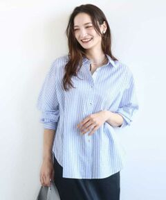 MK MICHEL KLEIN / エムケーミッシェルクラン シャツ・ブラウス | ストライプ柄サッカーシャツブラウス/洗える