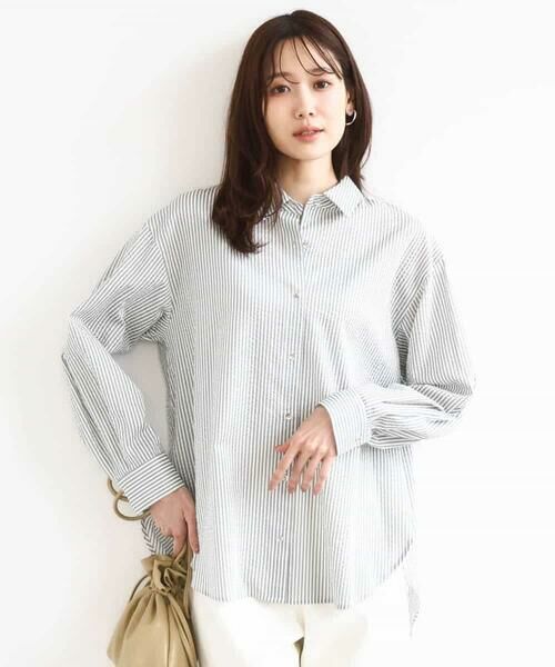 MK MICHEL KLEIN / エムケーミッシェルクラン シャツ・ブラウス | ストライプ柄サッカーシャツブラウス/洗える | 詳細10