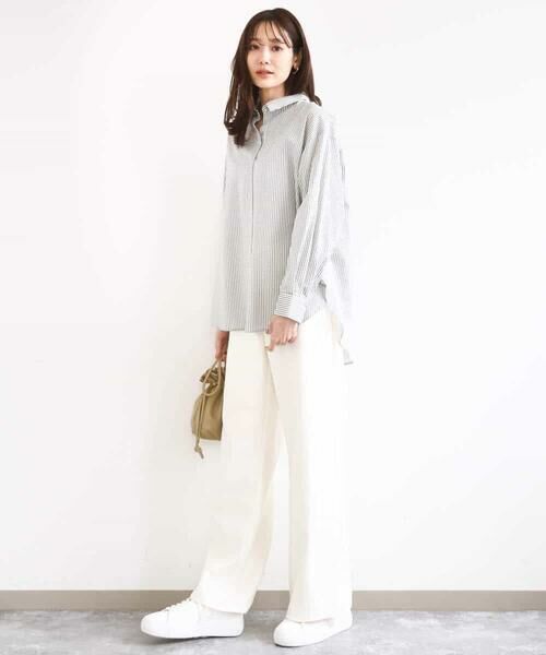 MK MICHEL KLEIN / エムケーミッシェルクラン シャツ・ブラウス | ストライプ柄サッカーシャツブラウス/洗える | 詳細11