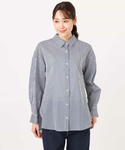 MK MICHEL KLEIN / エムケーミッシェルクラン シャツ・ブラウス | ストライプ柄サッカーシャツブラウス/洗える | 詳細13