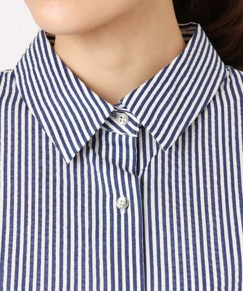 MK MICHEL KLEIN / エムケーミッシェルクラン シャツ・ブラウス | ストライプ柄サッカーシャツブラウス/洗える | 詳細16