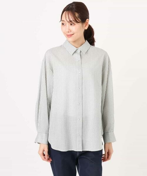 MK MICHEL KLEIN / エムケーミッシェルクラン シャツ・ブラウス | ストライプ柄サッカーシャツブラウス/洗える | 詳細23