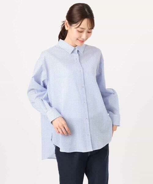 MK MICHEL KLEIN / エムケーミッシェルクラン シャツ・ブラウス | ストライプ柄サッカーシャツブラウス/洗える | 詳細26